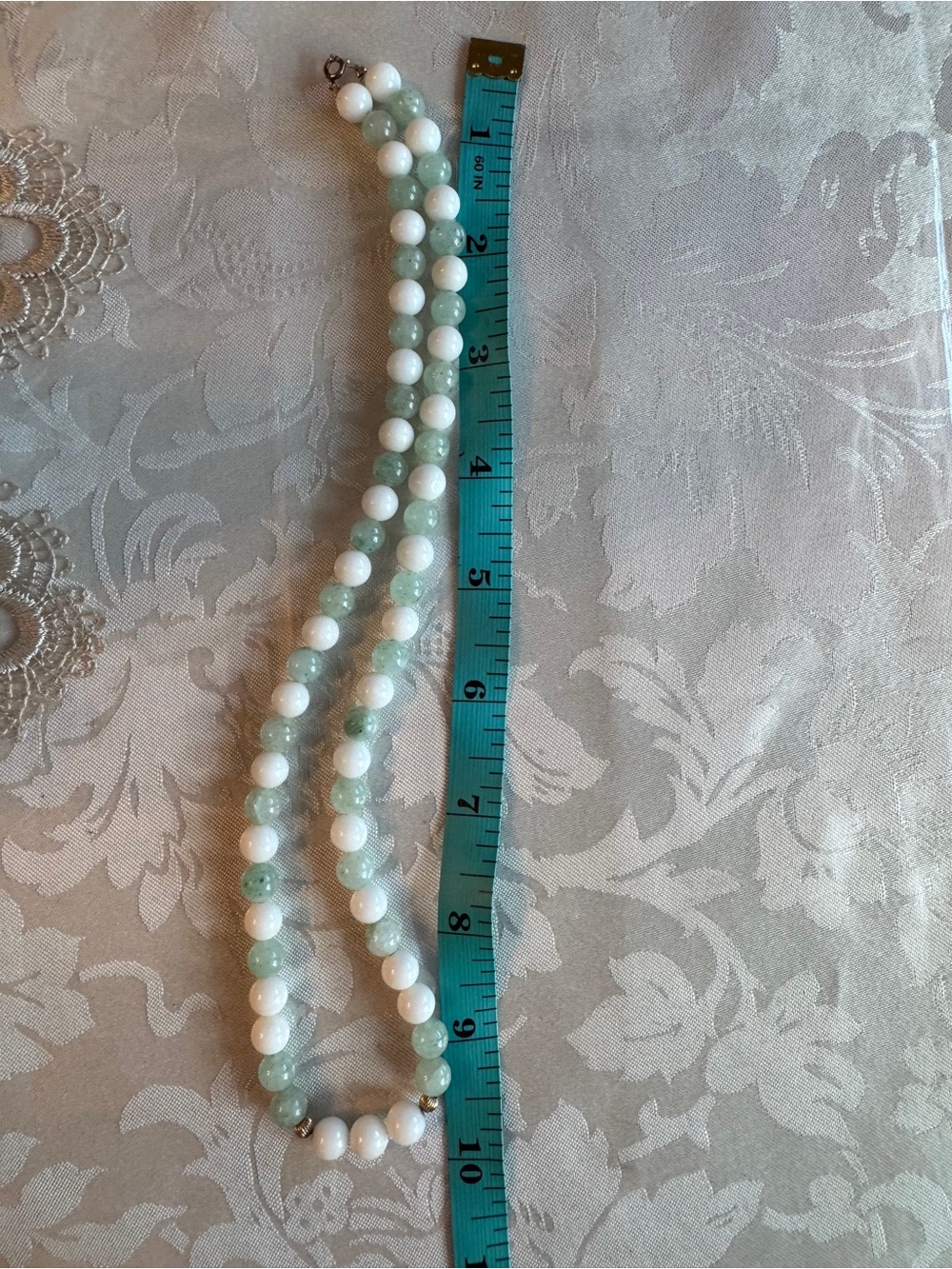 Vintage Mint Green and White Stone Beaded Necklace with Subtle Gold Accents - Picture 7 of 7
